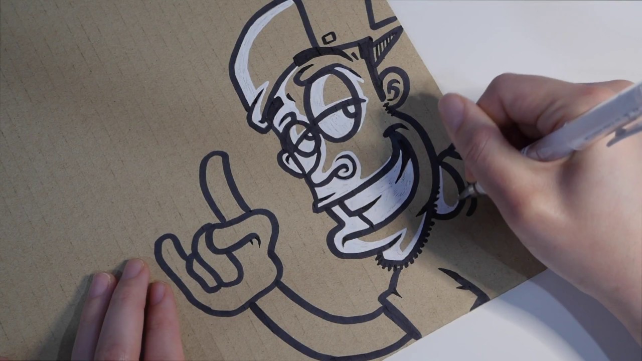 1280x720 drawing a graffiti character on cardboard with pens! - Cardboard Drawing