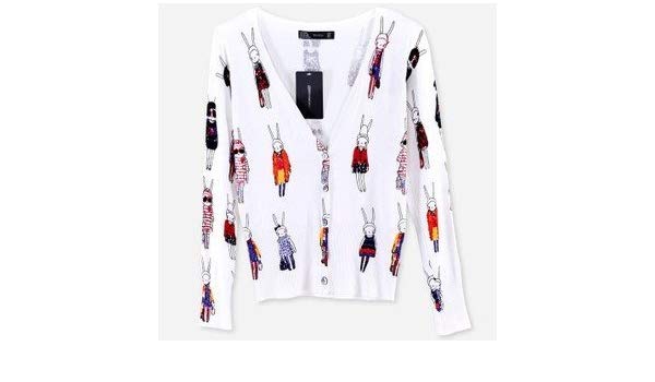 600x350 color drawing print rabbit pattern lady long sleeve cardigan - Cardigan Drawing