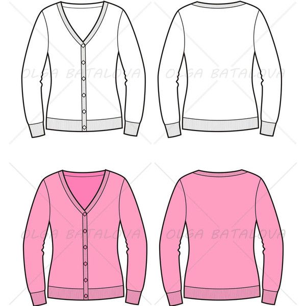 600x600 women's cardigan fashion flat template - Cardigan Drawing