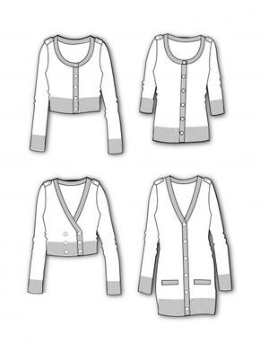 290x382 cardigan technical drawing - Cardigan Drawing