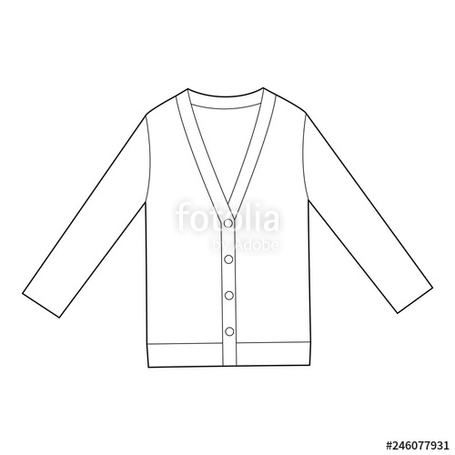 500x500 Cardigan Fashion Flat Technical Drawing Vector Template Stock - Cardigan Technical Drawing