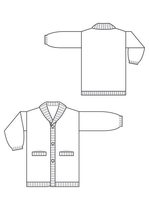 475x633 man's knit cardigan - Cardigan Technical Drawing