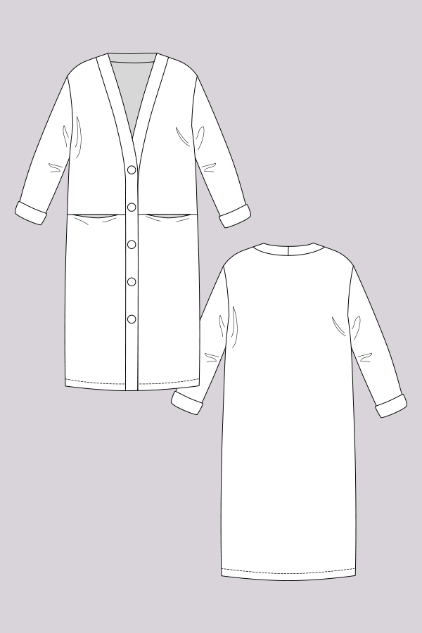 600x900 named clothing esme maxi cardigan downloadable pattern - Cardigan Technical Drawing