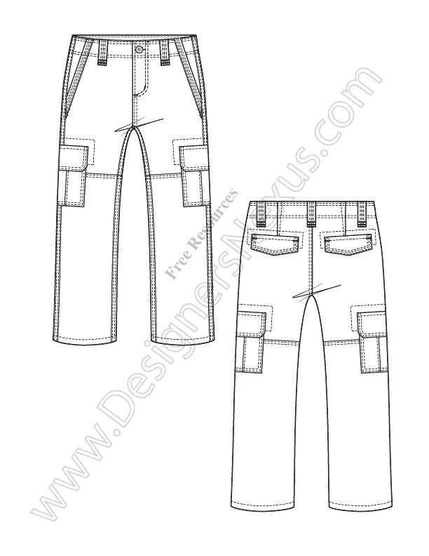 612x792 kids cargo pants fashion flat sketch - Cargo Drawings