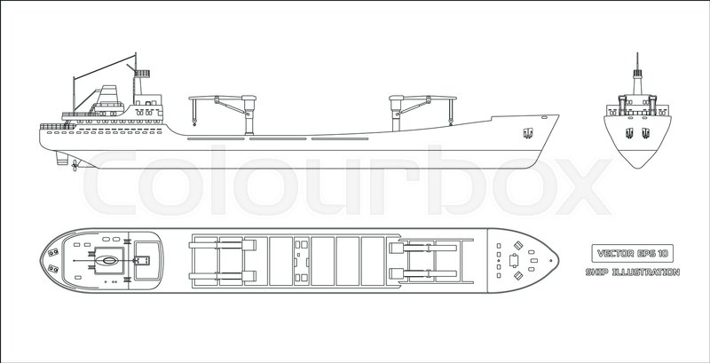 800x409 Outline Drawing Of Cargo Ship On A Stock Vector Colourbox - Cargo Ship Drawing