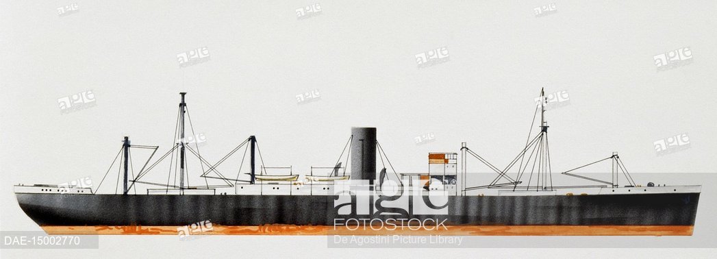 1047x378 Rms Clan Macalister Cargo Ship, United Kingdom, Drawing - Cargo Ship Drawing