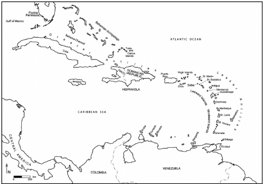 850x597 map of the caribbean basin drawing - Caribbean Drawings