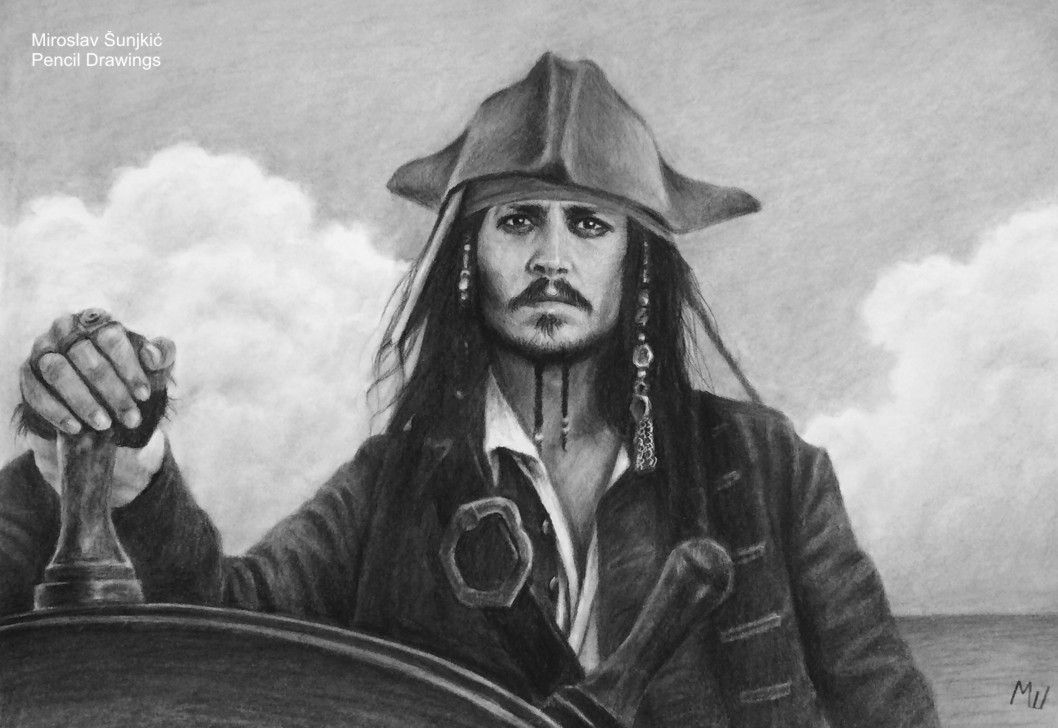 1058x728 Pencil Drawings Gallery Art Pencil Drawings, Captain Jack - Caribbean Drawings