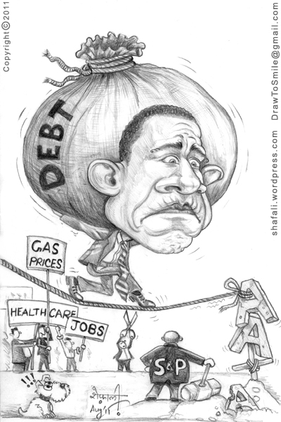 400x600 cartooncaricature barack obama lugs the debt burden across - Caricature Drawing Of Barack Obama