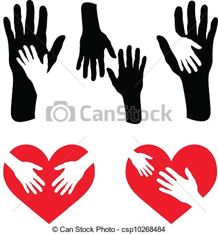 438x470 Set Of Caring Hand And Hand On Red Heart - Caring Drawing