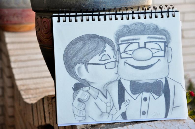 794x527 Disney's Up Carl And Ellie Pencil Drawing Etsy - Carl And Ellie Drawing