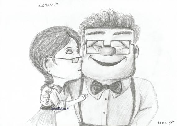 570x405 Items Similar To Carl And Ellie From Up Pencil Drawing On Etsy - Carl And Ellie Drawing