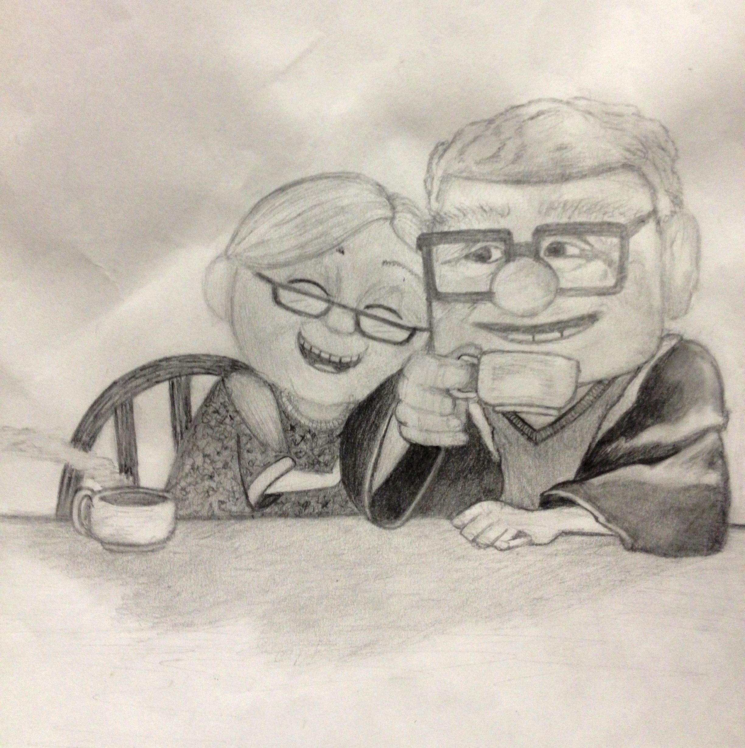 2448x2459 Carl And Ellie From The Movie Up Drawing In Disney - Carl And Ellie Drawing