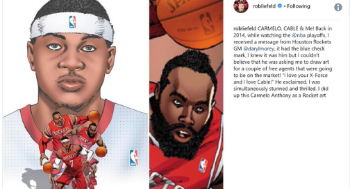 504x273 rockets gm daryl morey got deadpool co creator rob liefeld to draw - Carmelo Anthony Drawing