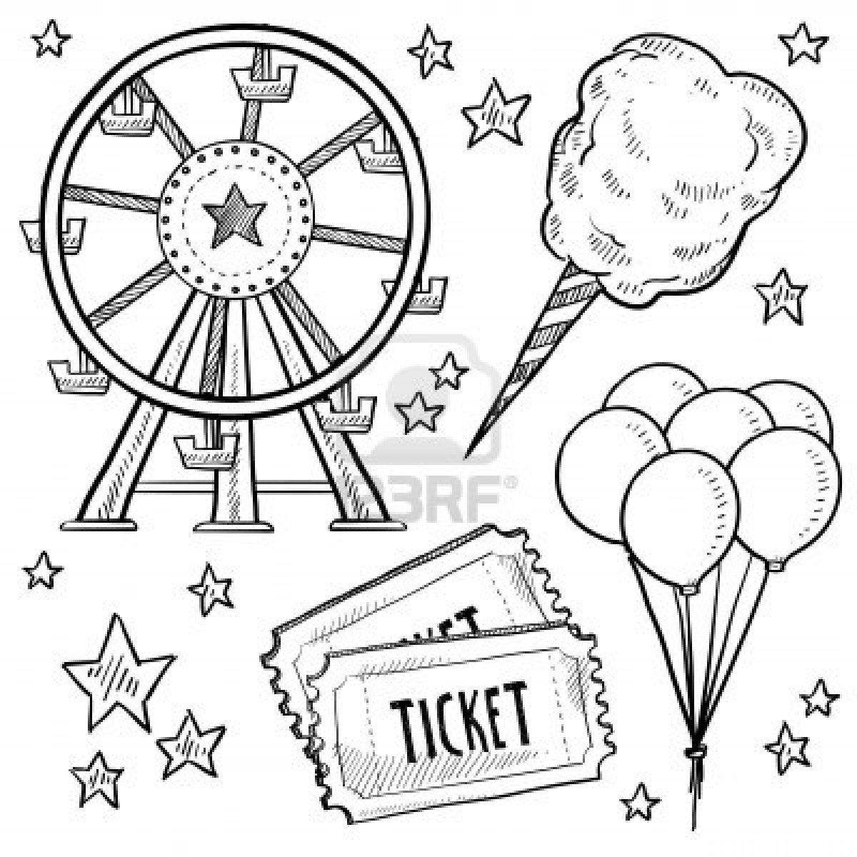 1200x1200 doodle style amusement park or carnival equipment sketch in vector - Carnival Drawing