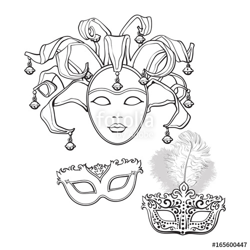 500x500 set of three decorated venetian carnival masks with feathers - Carnival Drawing