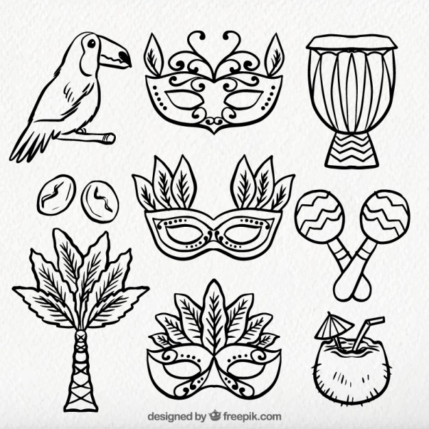 626x626 variety of hand drawn brazilian carnival elements vector free - Carnival Drawing