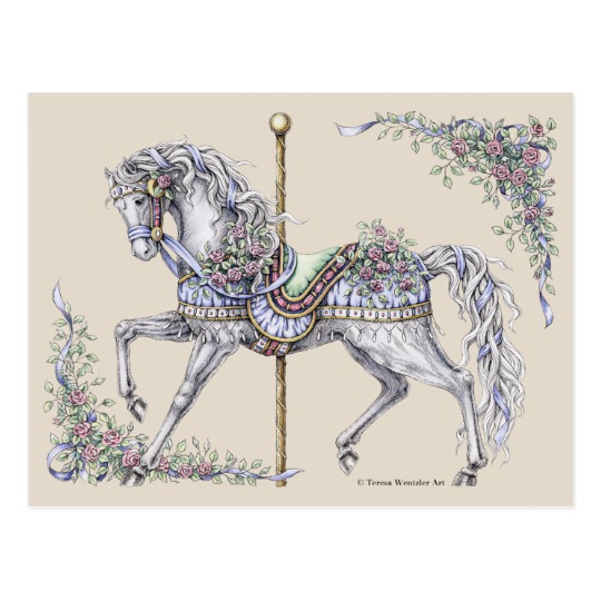540x540 summer carousel horse drawing post card - Carousel Drawing