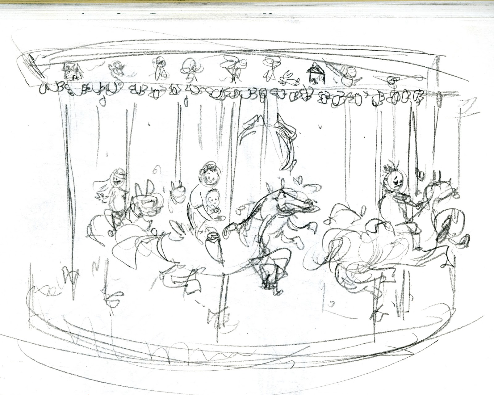 1600x1279 carousel drawing sketch for free download - Carousel Drawing