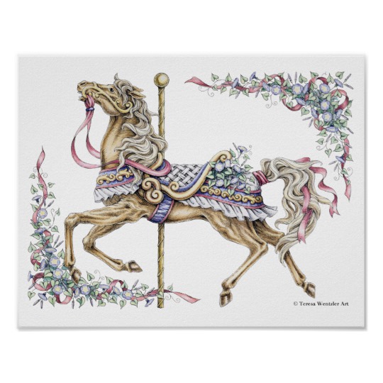 540x540 spring carousel horse pen and ink drawing poster - Carousel Horse Drawing