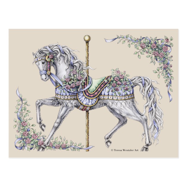 630x630 summer carousel horse drawing post card - Carousel Horse Drawing
