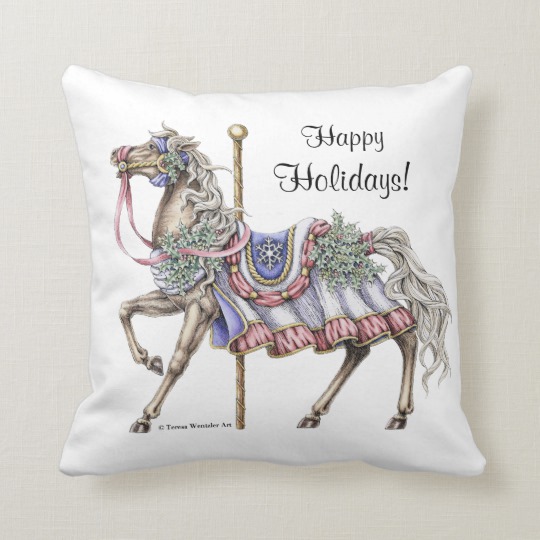 540x540 winter carousel horse drawing pillow - Carousel Horse Drawing