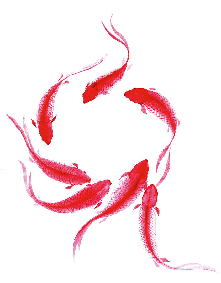 705x900 chinese brush color ink carp drawing - Carp Drawing