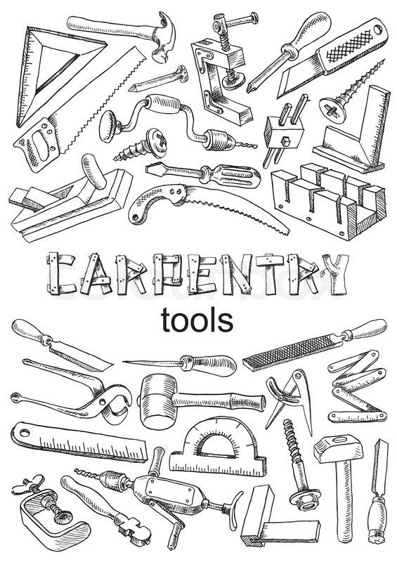 565x800 set of tools for carpentry work images in the freehand drawing - Carpenter Drawing
