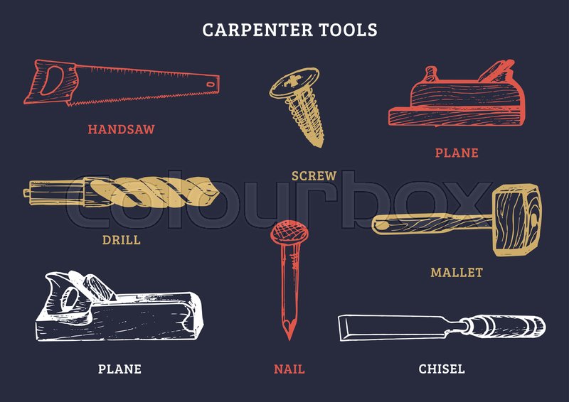 800x566 vector drawing of carpentry tools stock vector colourbox - Carpentry Tools Drawing