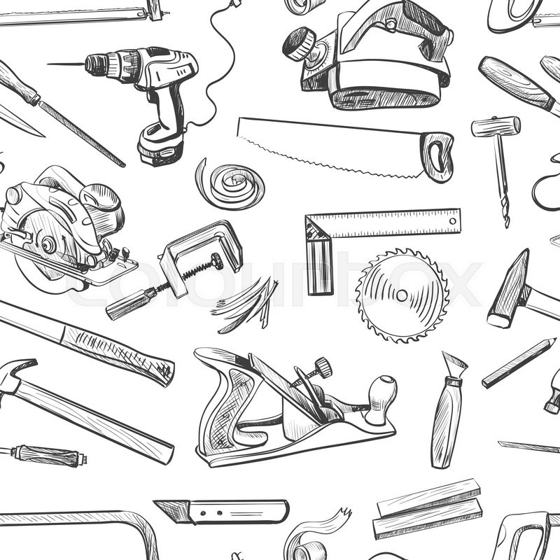 800x800 Vector Seamless Pattern With Hand Stock Vector Colourbox - Carpentry Tools Drawing