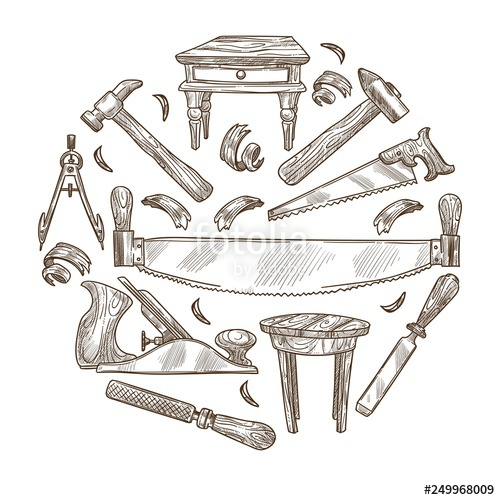 500x500 building instrument sketch carpentry tools wood work stock image - Carpentry Tools Drawing