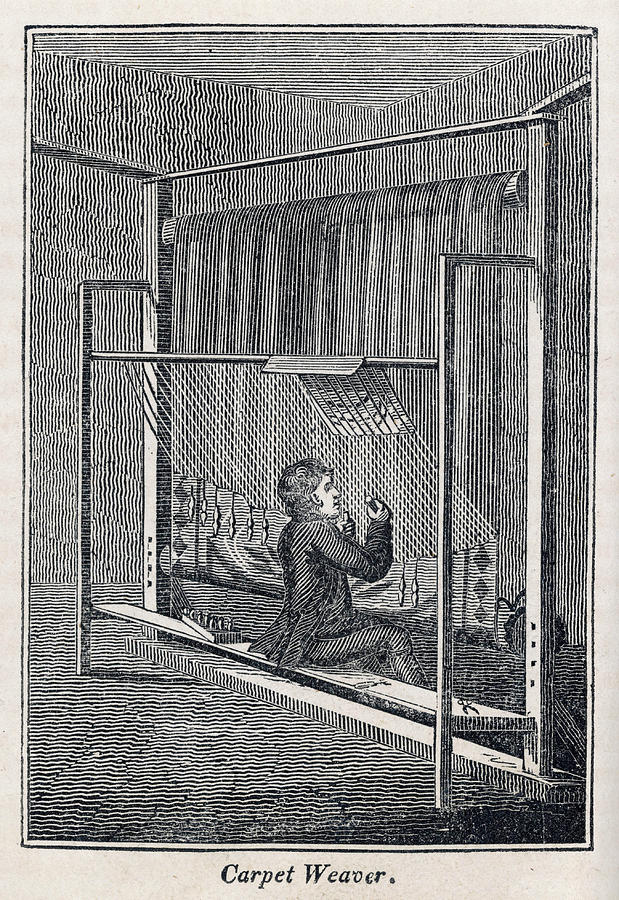 619x900 A Carpet Weaver Working At A Loom Drawing - Carpet Drawing