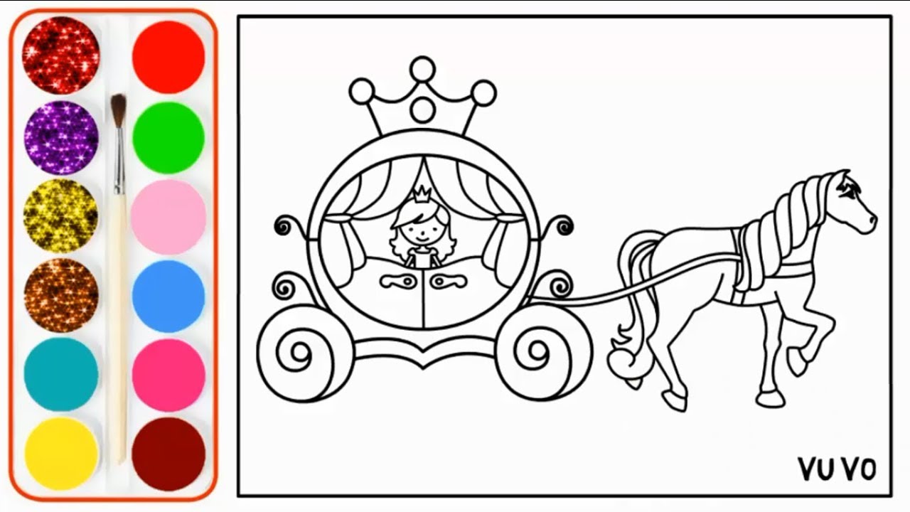 1280x720 princess carriage drawing and coloring pages for kids and children - Carriage Drawing