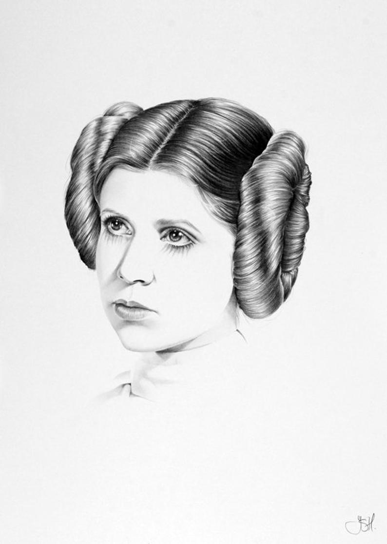 794x1116 carrie fisher pencil drawing fine art portrait signed print etsy - Carrie Fisher Drawing
