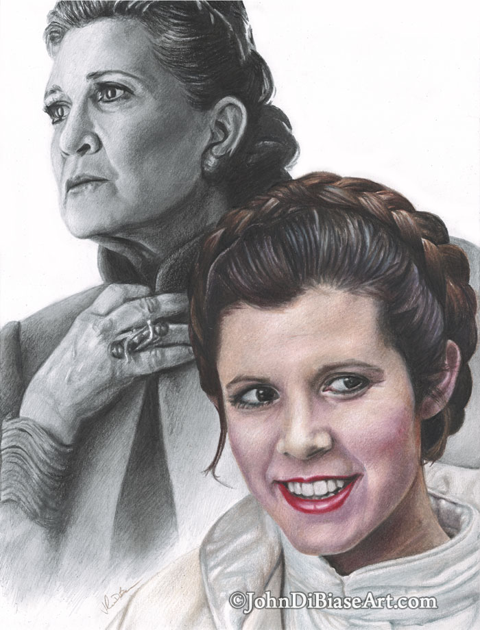 700x920 colored pencil and graphite drawing of carrie fisher as leia - Carrie Fisher Drawing