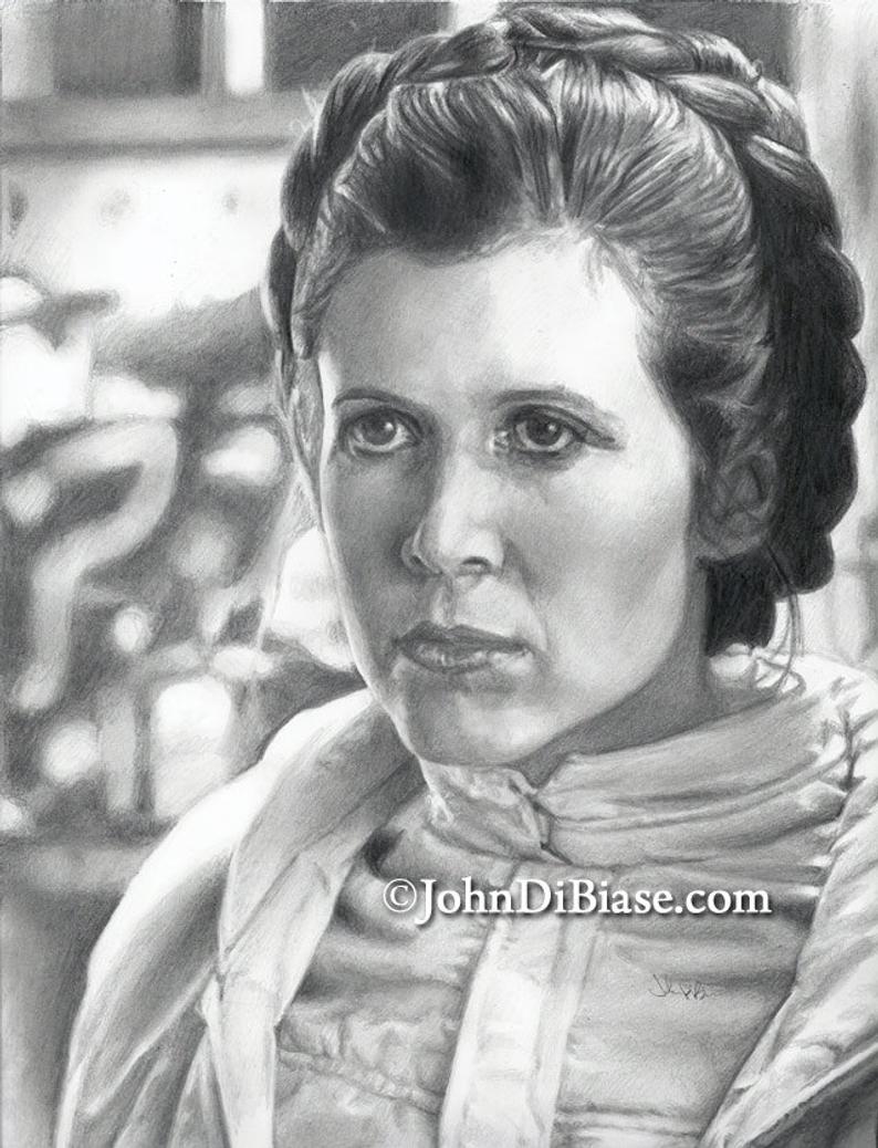 794x1038 drawing print of carrie fisher as princess leia in star wars etsy - Carrie Fisher Drawing