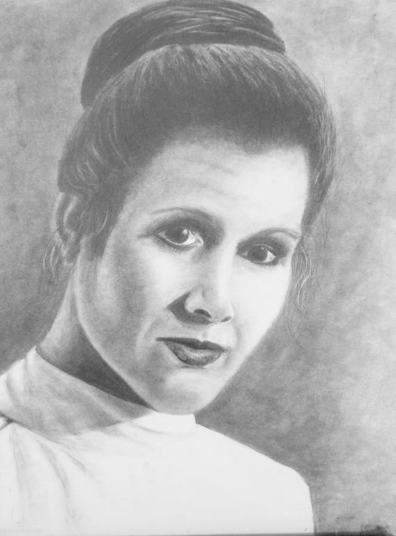 570x771 pencil drawing of carrie fisher as princess leia etsy - Carrie Fisher Drawing