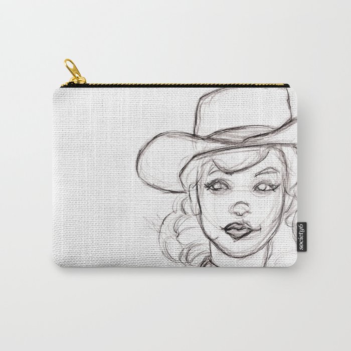 700x700 pencil drawing sketch of retro girl in cowboy hat carry all pouch - Carry Drawing