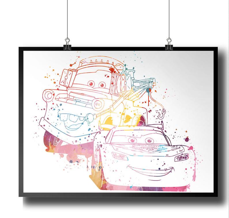 794x756 cars disney poster watercolor disney drawing disney etsy - Cars Disney Drawing