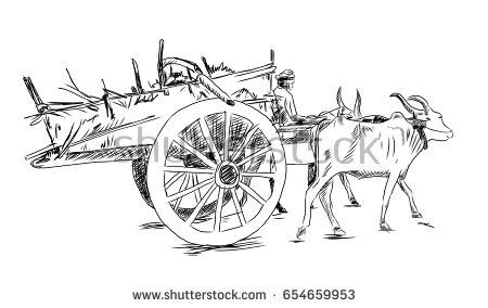 450x284 hand drawn sketch of bullock cart in vector sketch human - Cart Drawing