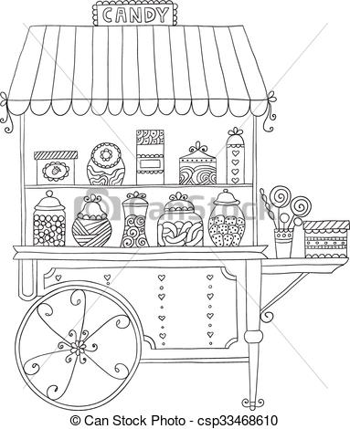 383x470 cart for sale candy cart for sale sweet candy vector illustration - Cart Drawing