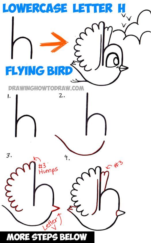 525x843 How To Draw A Flying Cartoon Bird From A Lowercase Letter H Shape - Cartoon Bird Drawing