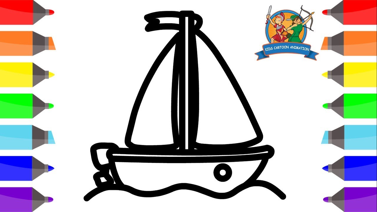 1280x720 How To Draw A Boat Coloring Pages For Kids - Cartoon Boat Drawing