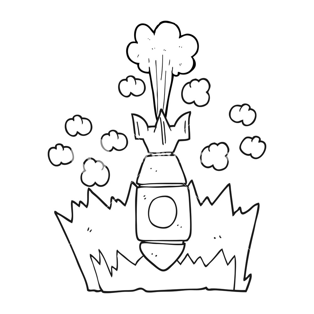 1000x1000 Freehand Drawn Black And White Cartoon Falling Bomb Royalty Free - Cartoon Bomb Drawing