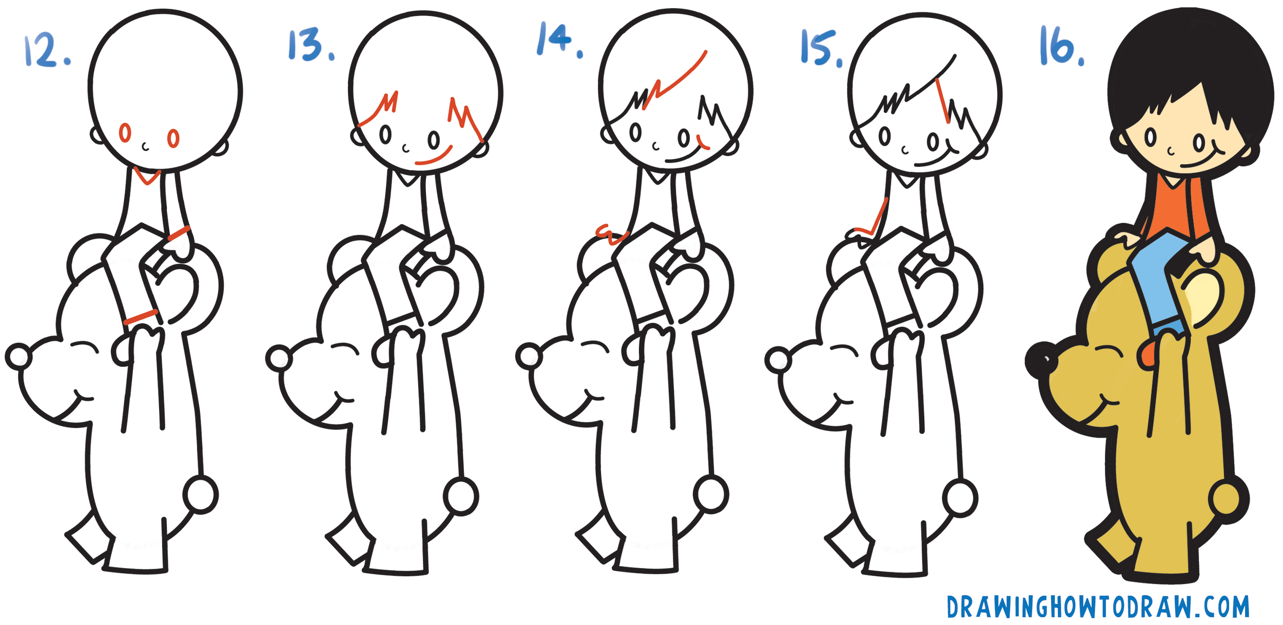 2500x1218 How To Draw A Cartoon Boy Riding A Cartoon Bear From A Question - Cartoon Boy Drawing