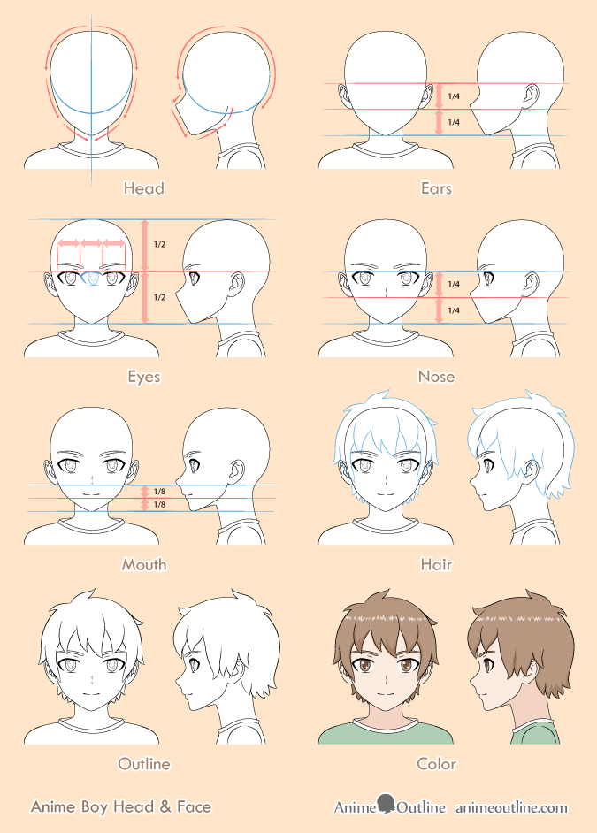 675x942 Step Anime Boy's Head Face Drawing Tutorial - Cartoon Boy Drawing