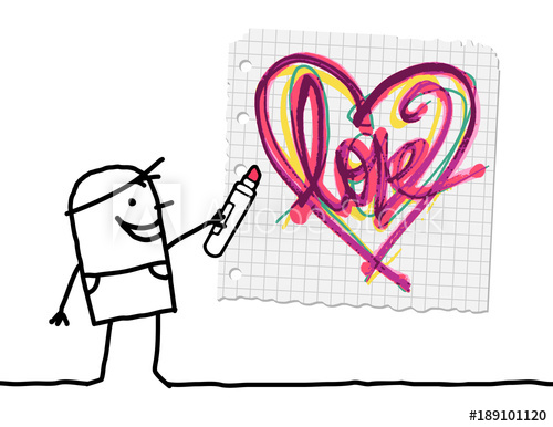 500x386 Cartoon Boy Drawing A Sketchy Heart - Cartoon Boy Drawing