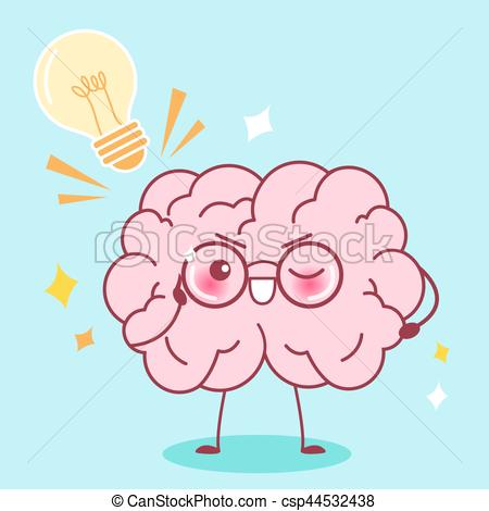 450x470 Cute Cartoon Smart Brain With Blue Background - Cartoon Brain Drawing