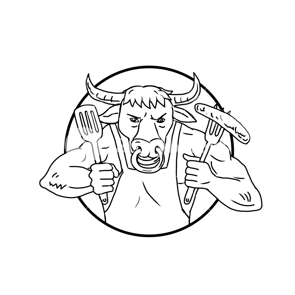 1000x1000 Drawing Sketch Style Illustration Of A Cartoon Steer Or Texas - Cartoon Bull Drawing