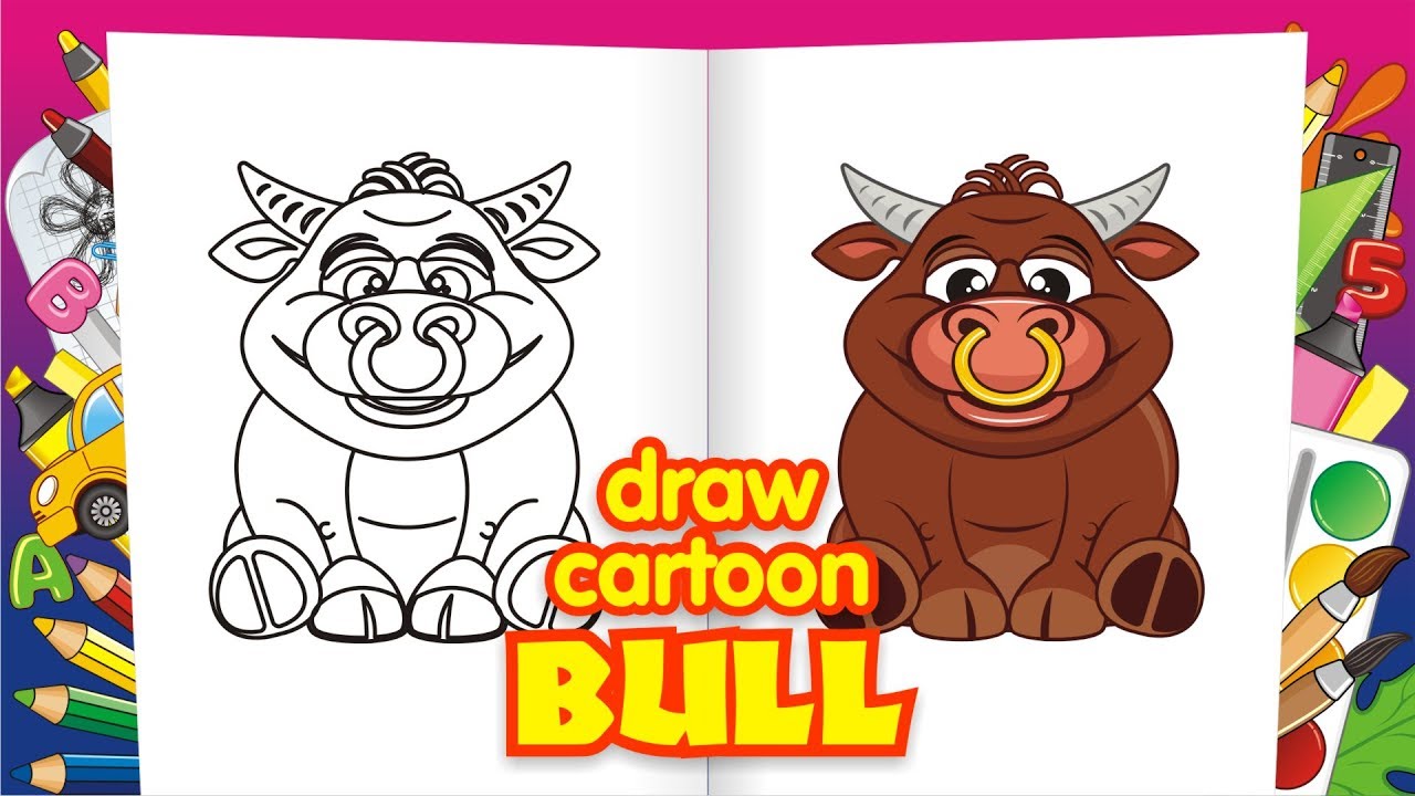 1280x720 How To Draw Cartoon Bull Kids Video Drawing Cartoon Animation - Cartoon Bull Drawing
